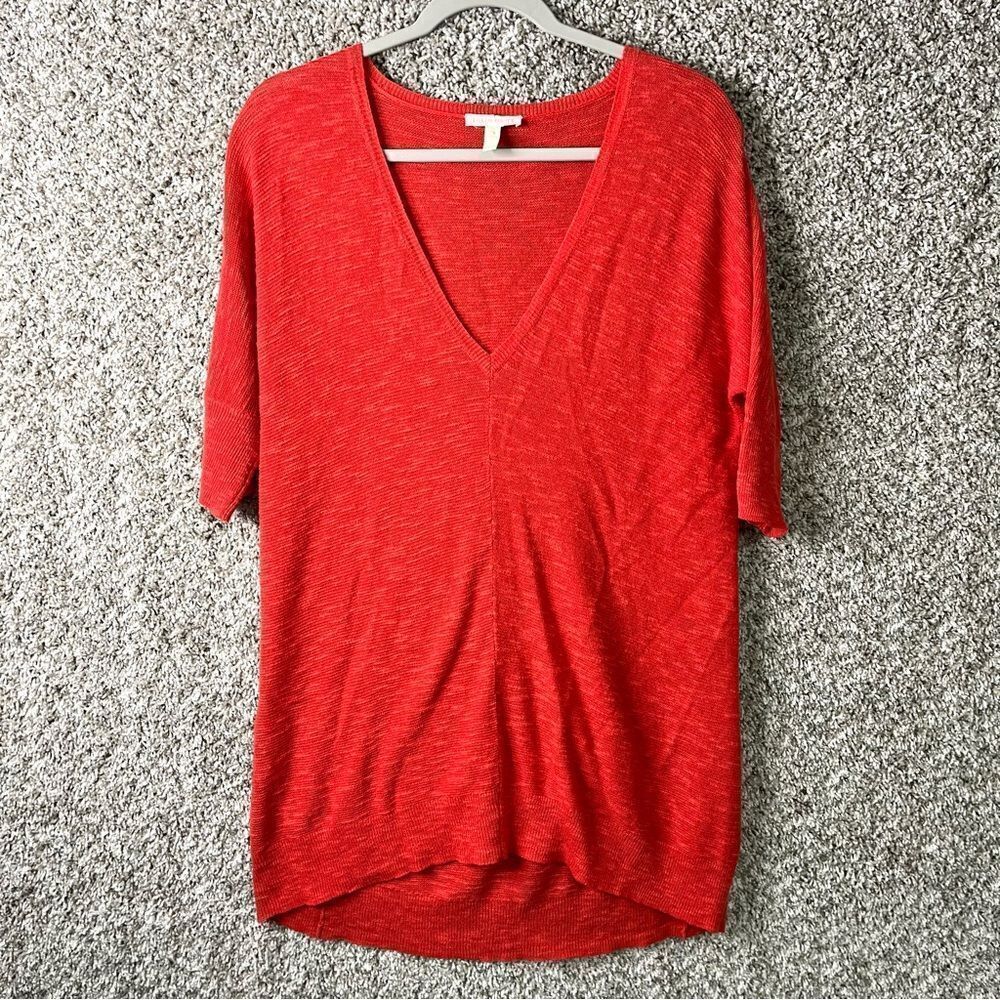 Eileen Fisher Sweater Women’s XS Coral Lightweight Linen Blend Knit V-Neck Tunic